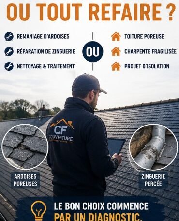 Rénovation complète d'une toiture en ardoise par CF Couverture à Rouen, charpente en bois, écran sous-toiture et lucarne. Tout refaire, solution durable et sécurisante.